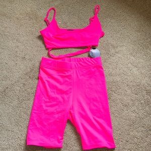 Hot pink biker short set